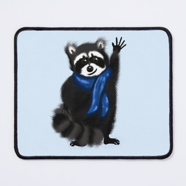 Item preview, Shy but Smart Raccoon Wearing a Blue Scarf Raising Hand – Introvert Student designed and sold by MFGB-Creations.