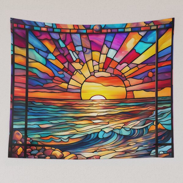 Item preview, Stained Glass Seaside Sunset designed and sold by ByNicoleSara.