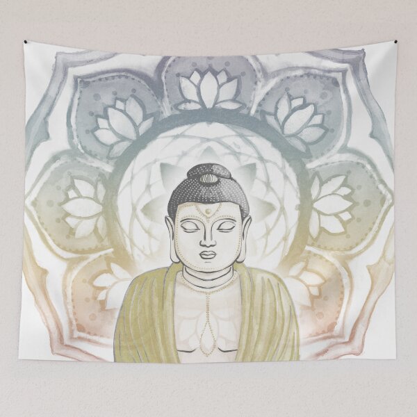 Item preview, Buddha Padma Watercolor - Dove Slate Gold - Rainbow Sunset Halo designed and sold by Irene Estelle.