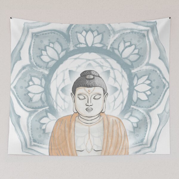 Item preview, Buddha Padma Watercolor - Dove Slate Melon - Peacock Halo designed and sold by Irene Estelle.