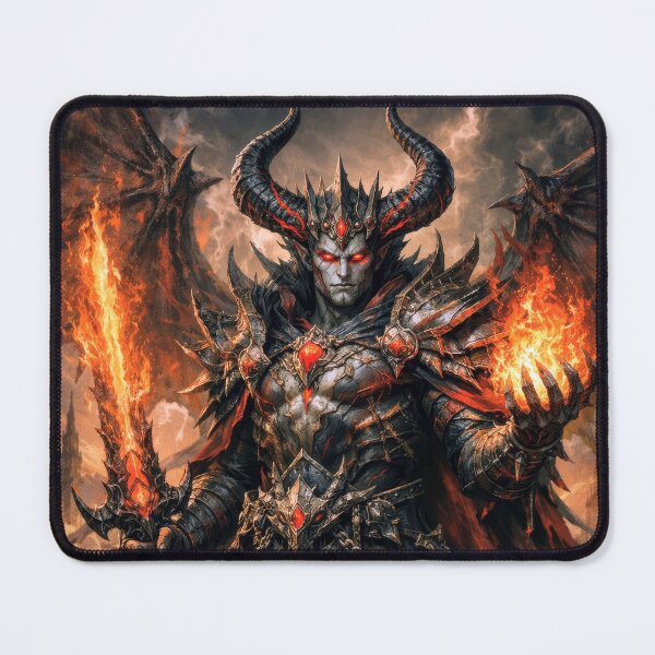 Item preview, Infernal Demon Lord with Flaming Sword – Dark Fantasy Hell King Artwork designed and sold by DrakariArt.