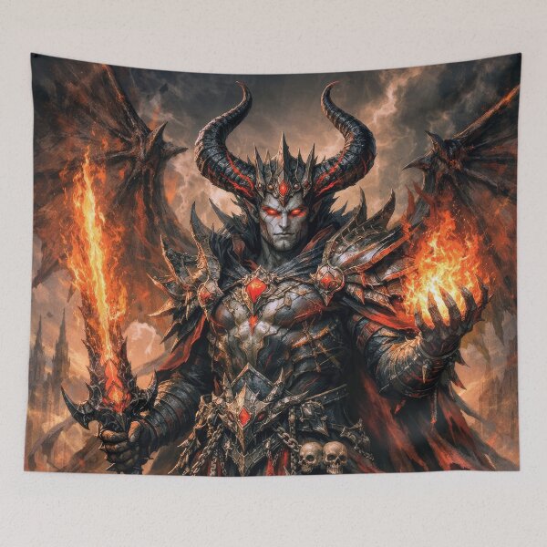 Item preview, Infernal Demon Lord with Flaming Sword – Dark Fantasy Hell King Artwork designed and sold by DrakariArt.