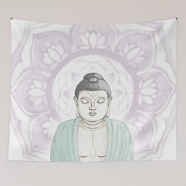 Item preview, Buddha Padma Watercolor - Dove Slate Mint - Dust Halo designed and sold by Irene Estelle.