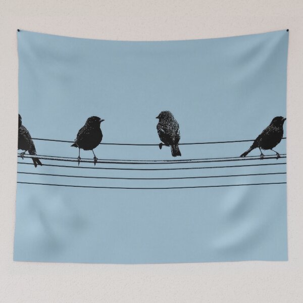 Item preview, Birds sit on power lines in blue sky designed and sold by anytka.