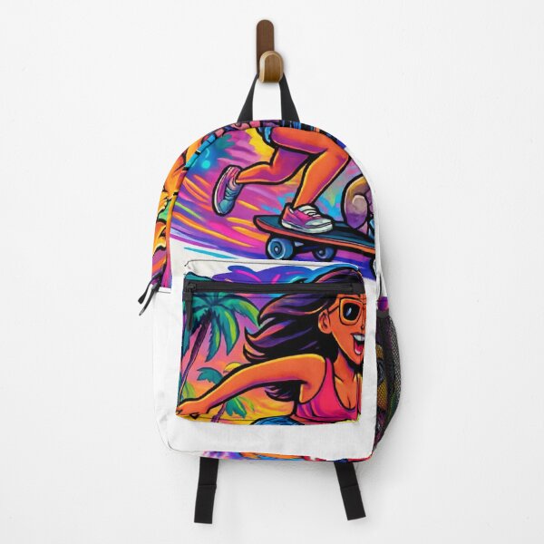 Item preview, Skateboarding Girl with Guitar Dog and DJ Cat – Neon Music Adventure designed and sold by Mitaudesign.