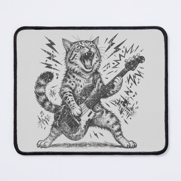 Item preview, Rock and Roll Cat Meme Shirt Electric Guitar Kitty Tee Funny Cat Music Lover Gift for Him Her Cool Animal TShirt designed and sold by LessIsLoud.