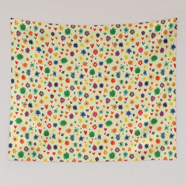 Item preview, Yellow Background Stars and Flowers Sketch designed and sold by Piotrek0001.