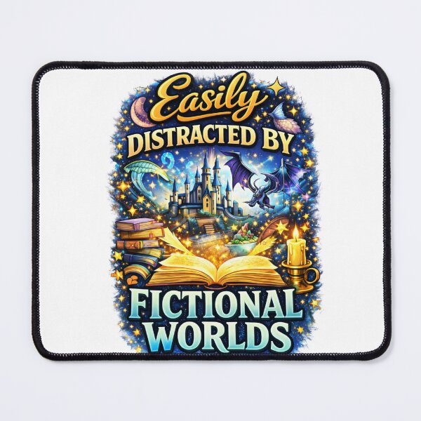 Item preview, Easily distracted by fictional worlds shirt - Fantasy book lover reading shirt for bibliophiles, dragons and magic readers gift designed and sold by vampbabe54.