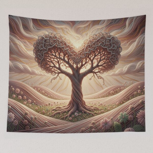 Item preview, Heart Tree in Macramé Light – Surreal Nature Art in Soft Woven Tones designed and sold by Herzbaumatelier.
