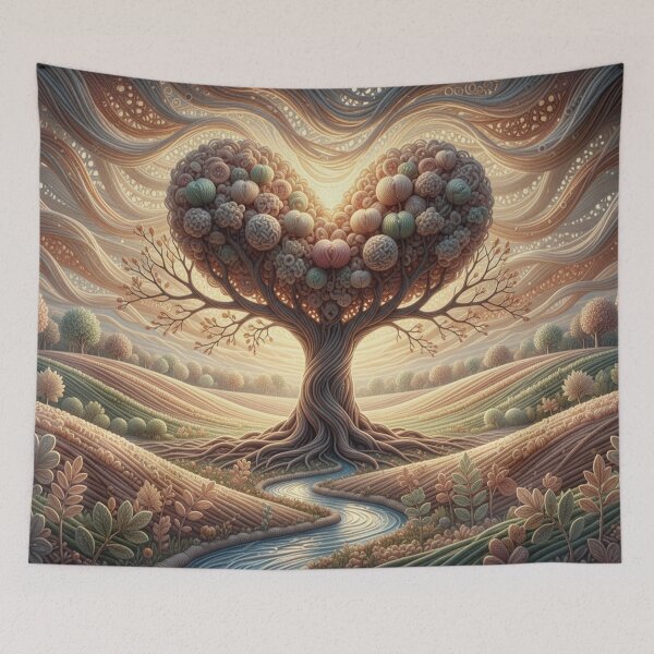 Item preview, Heart Tree in the Woven World – Surreal Nature Art in Warm Light designed and sold by Herzbaumatelier.