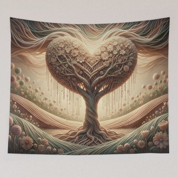 Item preview, Heart Tree in the Fabric of Life – Surreal Nature Art in Warm Woven Light designed and sold by Herzbaumatelier.