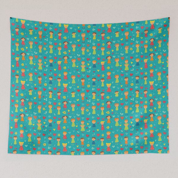 Item preview, Happy Girls on Teal Green Background designed and sold by Piotrek0001.