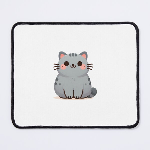 Item preview, Cute gray cartoon cat character with big eyes and rosy cheeks, smiling happily. designed and sold by cave-canvas.