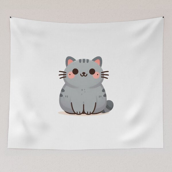 Item preview, Cute gray cartoon cat character with big eyes and rosy cheeks, smiling happily. designed and sold by cave-canvas.