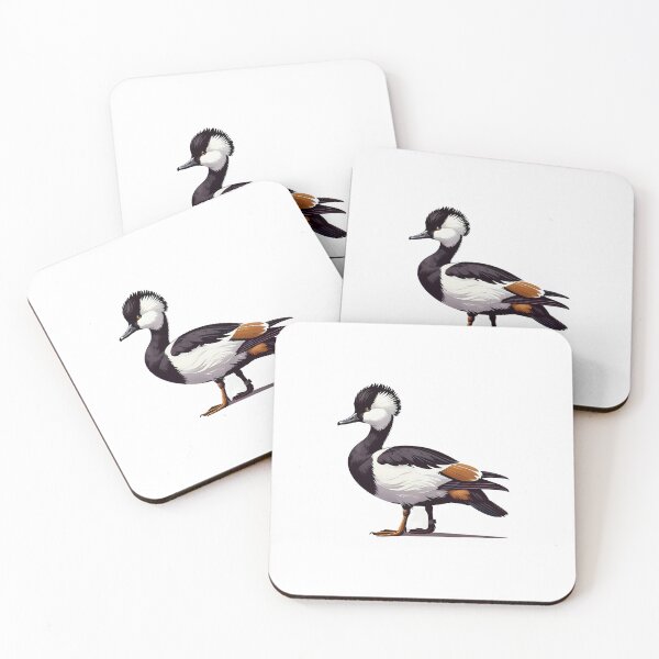 Item preview, A colorful male duck with striking black, white, and orange plumage, elegantly posed. designed and sold by cave-canvas.
