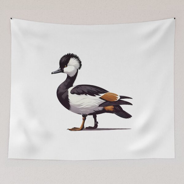 Item preview, A colorful male duck with striking black, white, and orange plumage, elegantly posed. designed and sold by cave-canvas.