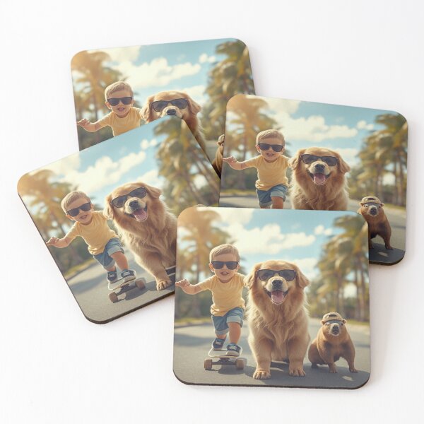 Item preview, Skateboarding Baby with Dog and Capybara – Funny Tropical Adventure designed and sold by Mitaudesign.