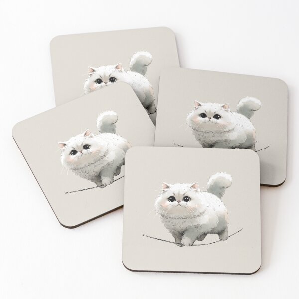 Item preview, Cute Persian Kitten Walking on Tightrope, Adorable Chubby Cat Illustration designed and sold by PixelQ.
