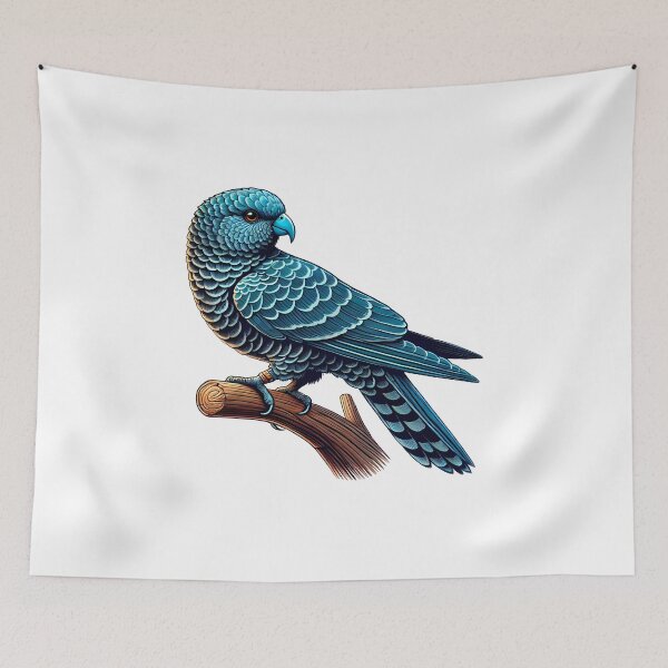 Item preview, A vibrant blue parrot perched gracefully on a branch, showcasing its stunning feather patterns. designed and sold by cave-canvas.