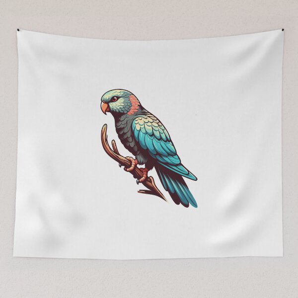 Item preview, Colorful parrot perched on a branch, showcasing vibrant feathers and intricate details. designed and sold by cave-canvas.