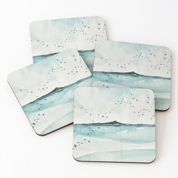Item preview, Swallows over the sea - watercolor painting designed and sold by María Casas Watercolour Designs.