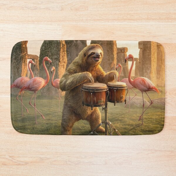 Item preview, Sloth Bongos at Stonehenge While Flamingos Dance designed and sold by Tridentulus.