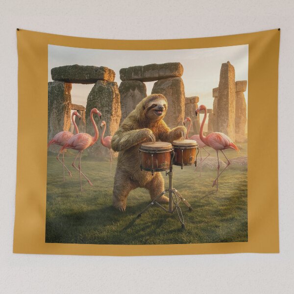 Item preview, Sloth Bongos at Stonehenge While Flamingos Dance designed and sold by Tridentulus.