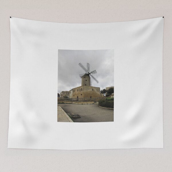 Item preview, Historic Stone Windmill Against Moody Overcast Sky With Old Town Buildings And Path designed and sold by Nmallia.
