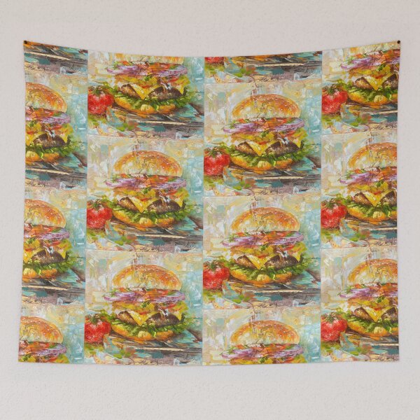 Item preview, Cheeseburger Painting – Colorful Burger Food Art designed and sold by AlisaArtDecor.