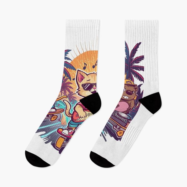Item preview, Skateboarding Cat Baby with Guitar Dog and DJ Capybara – Neon Music Party designed and sold by Mitaudesign.