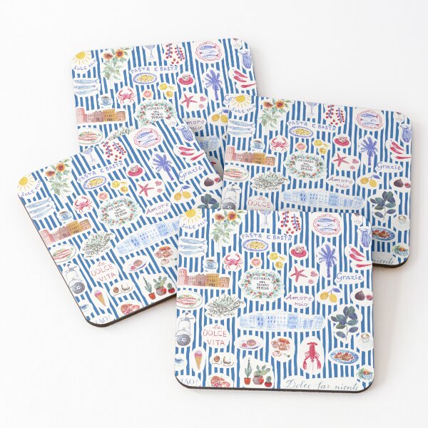 Item preview, Mediterranean Italian style DOLCE far NIENTE stickers in coastal blue stripes designed and sold by Katarina Roccella.
