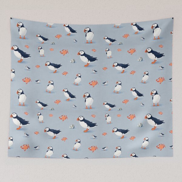 Item preview, Puffin and Crab Coastal Pattern designed and sold by chihuahuashower.
