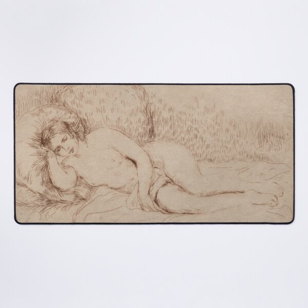 Item preview, Femme Nue Couchee by Pierre-Auguste Renoir: Sepia Nude Fine Art Poster designed and sold by artofuniverse.