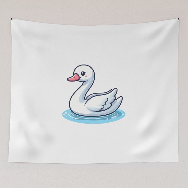 Item preview, A cute cartoon white swan floating on water, showcasing simplicity and charm. designed and sold by cave-canvas.