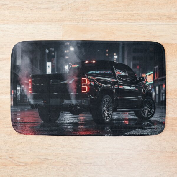 Item preview, Black Pickup Truck Night Street – Custom Truck Exhaust Smoke Wet Asphalt Automotive Art designed and sold by Creative Design Studio.
