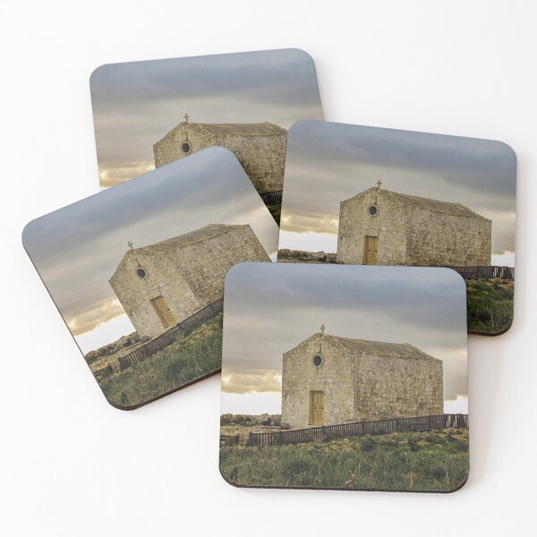 Item preview, Solitary Stone Chapel On Coastal Cliff Under Moody Sky With Rustic Door And Cross designed and sold by Nmallia.