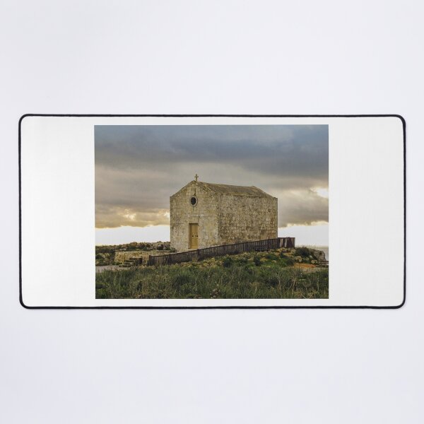 Item preview, Solitary Stone Chapel On Coastal Cliff Under Moody Sky With Rustic Door And Cross designed and sold by Nmallia.