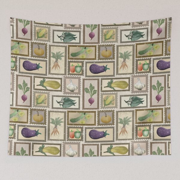 Item preview, Vintage Vegetable Garden Postage Stamp Pattern designed and sold by Seamlessly Buffalo.