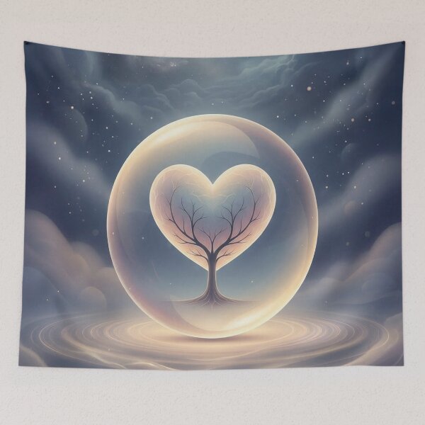 Item preview, Heart Tree in the Cosmic Sphere – Surreal Nature Art of Light and Connection designed and sold by Herzbaumatelier.