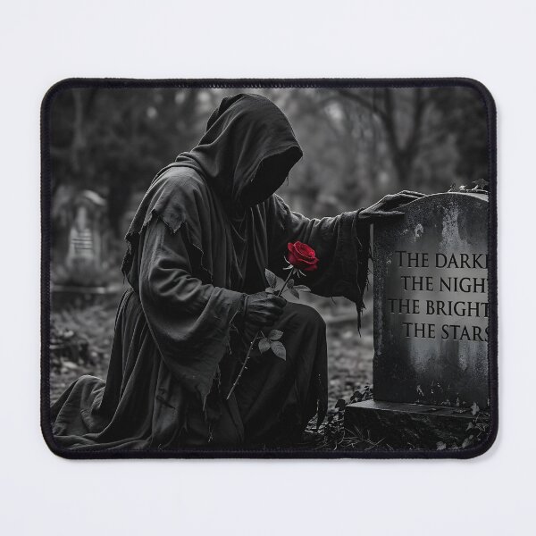 Item preview, Black‑and‑grey reaper mourning, rose glowing with meaning designed and sold by Bitzaschnitz.