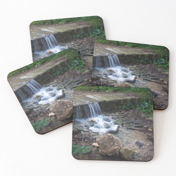 Item preview, Small Woodland Waterfall Cascading Over Stone Ledge With Flowing Stream and Mossy Rocks designed and sold by Nmallia.