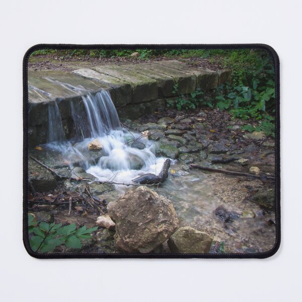 Item preview, Small Woodland Waterfall Cascading Over Stone Ledge With Flowing Stream and Mossy Rocks designed and sold by Nmallia.