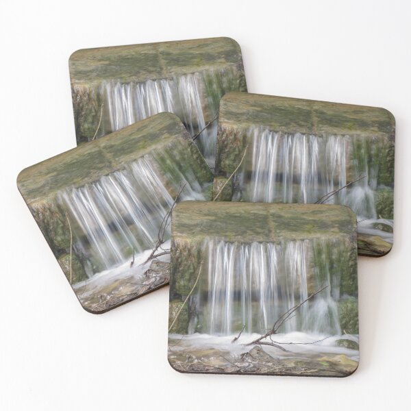 Item preview, Small Mossy Waterfall Cascading Over Rock Ledge With Flowing Shallow Stream And Branches designed and sold by Nmallia.