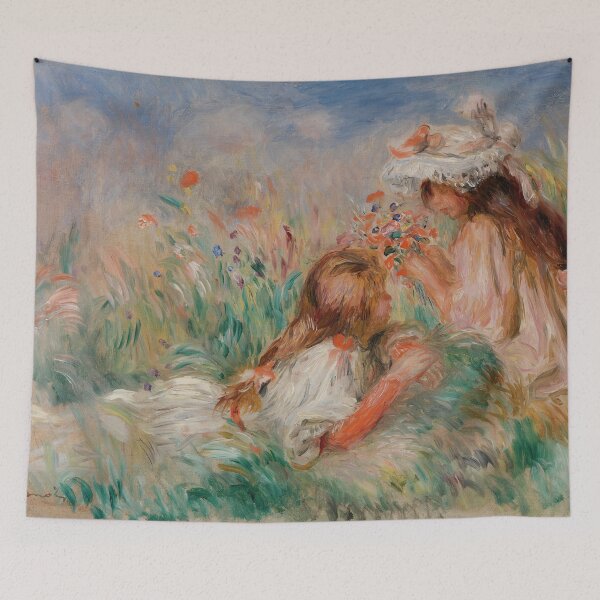 Item preview, Girls in the Grass Arranging a Bouquet by Pierre-Auguste Renoir: Fine Art Poster designed and sold by artofuniverse.