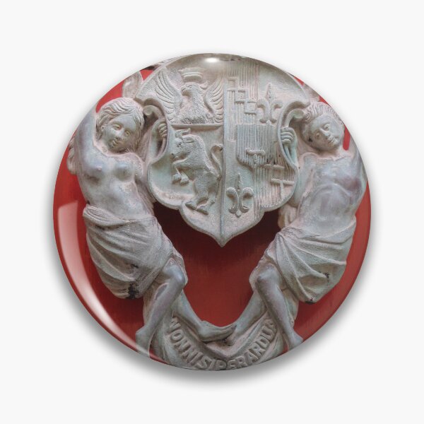 Item preview, Vintage Bronze Door Knocker With Heraldic Crest And Cherubs On Red Painted Door designed and sold by Nmallia.