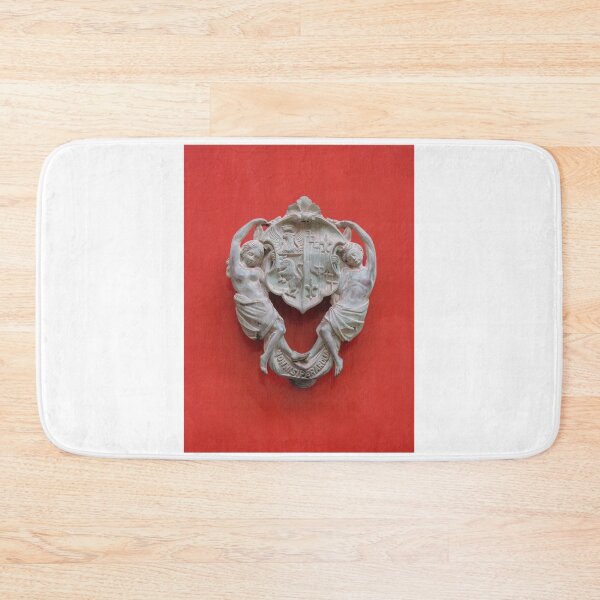 Item preview, Vintage Bronze Door Knocker With Heraldic Crest And Cherubs On Red Painted Door designed and sold by Nmallia.