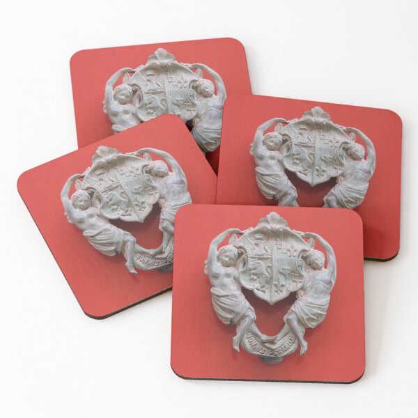 Item preview, Vintage Bronze Door Knocker With Heraldic Crest And Cherubs On Red Painted Door designed and sold by Nmallia.
