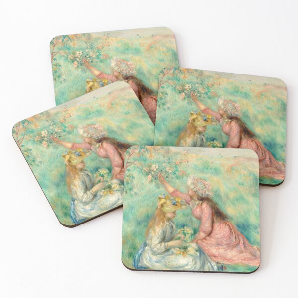 Item preview, Girls Picking Flowers in a Meadow by Pierre-Auguste Renoir: Romantic Impressionist Poster designed and sold by artofuniverse.
