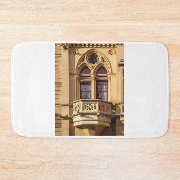 Item preview, Ornate Stone Balcony and Arched Gothic Window on Historic Sandstone Building Façade designed and sold by Nmallia.