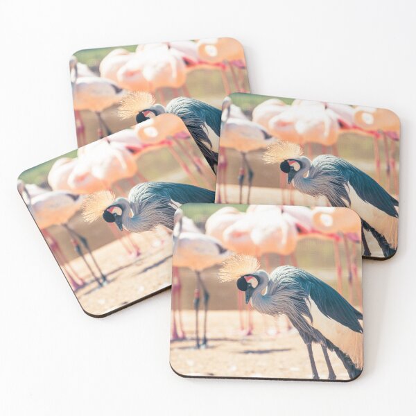 Item preview, Grey crowned crane in a crowd of pink flamingos designed and sold by 1DCX.